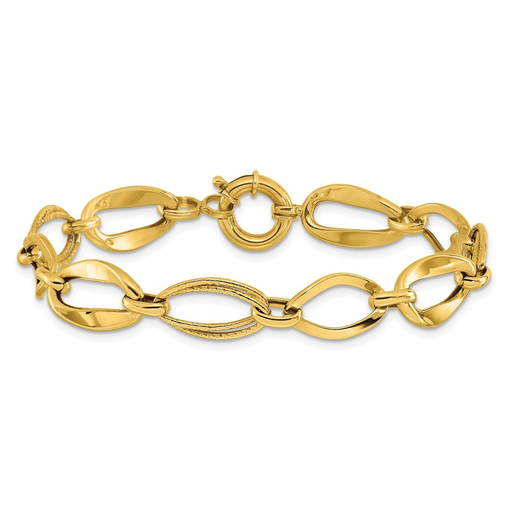 10k Polished and Textured Link Bracelet