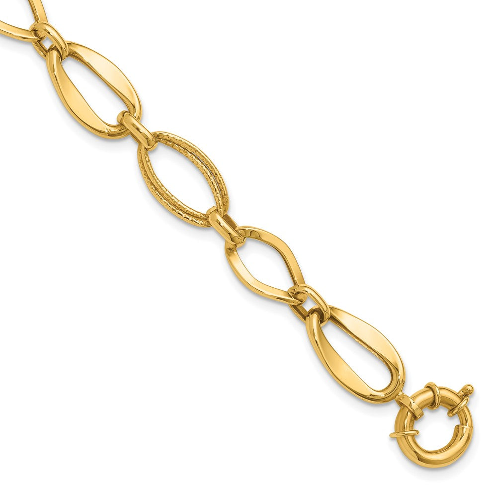 10k Polished and Textured Link Bracelet