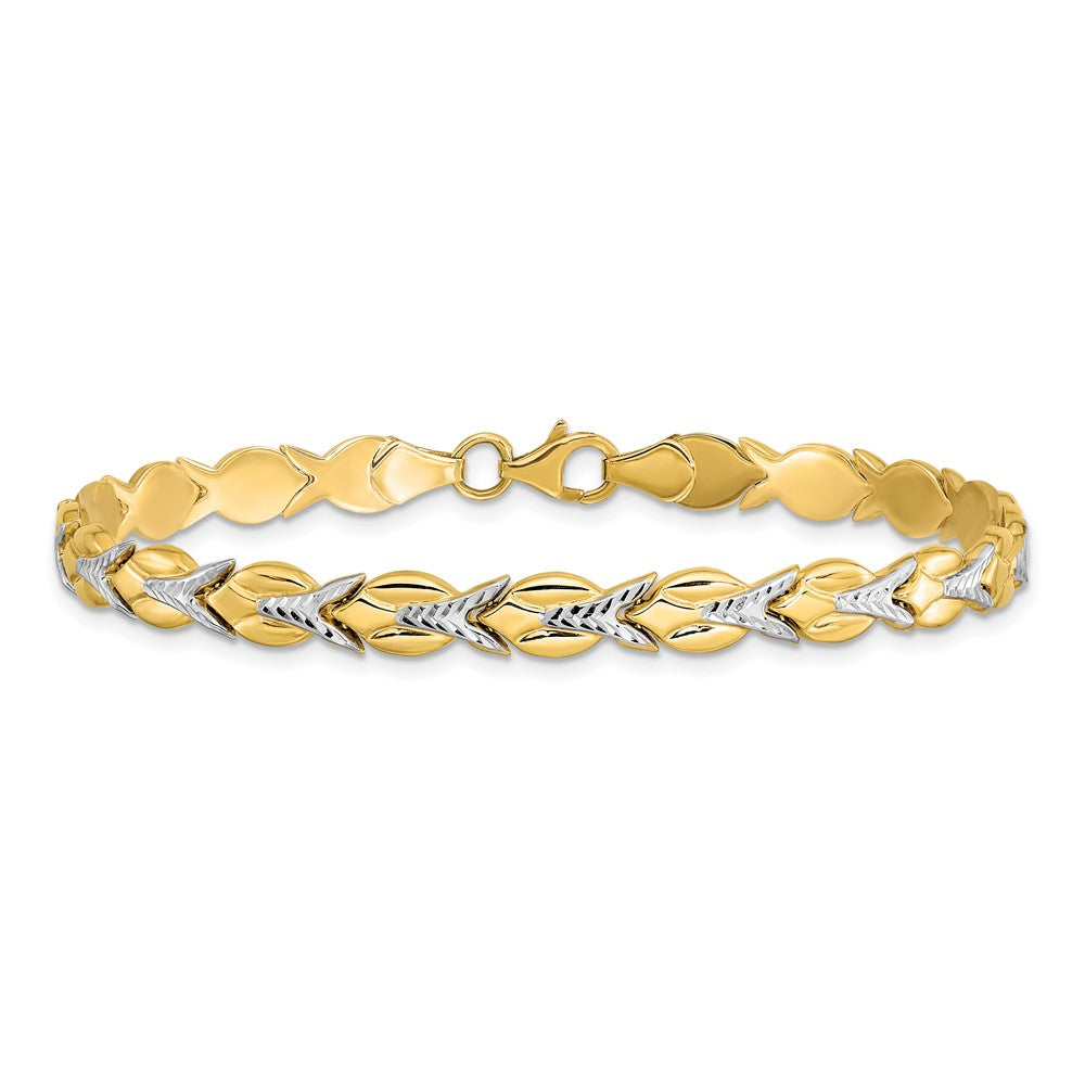 10k w/White Rhodium Polished/Diamond-cut Bracelet