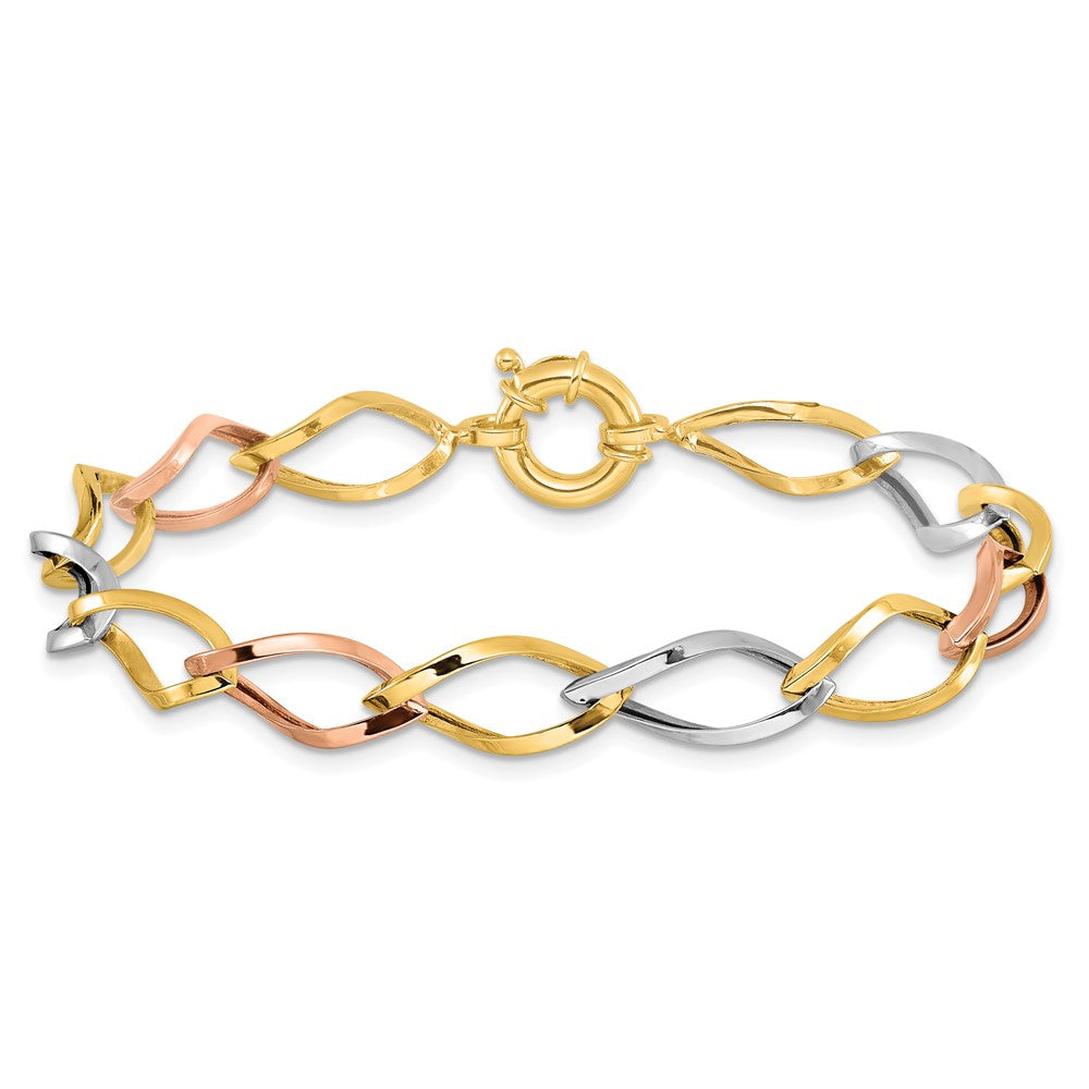 10k Tri-color Polished Link Bracelet