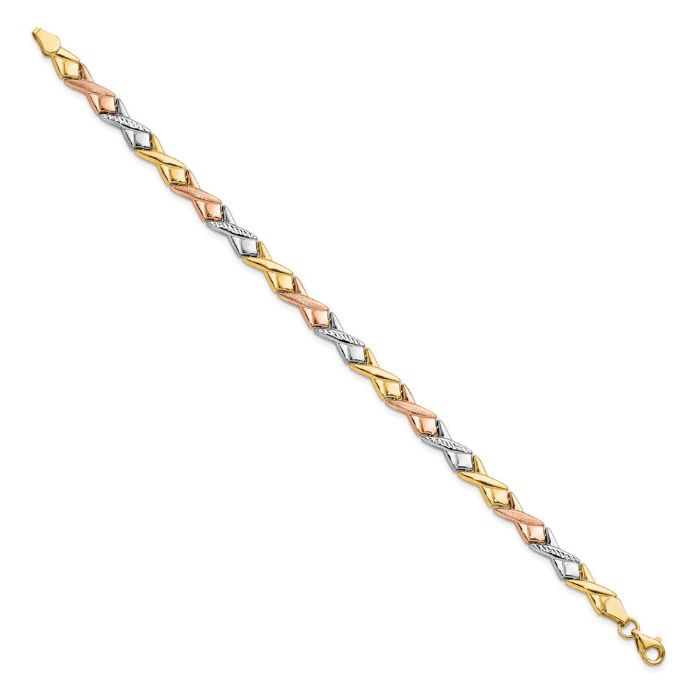 10k Tri-color Polished / Brushed and Diamond-cut  Bracelet