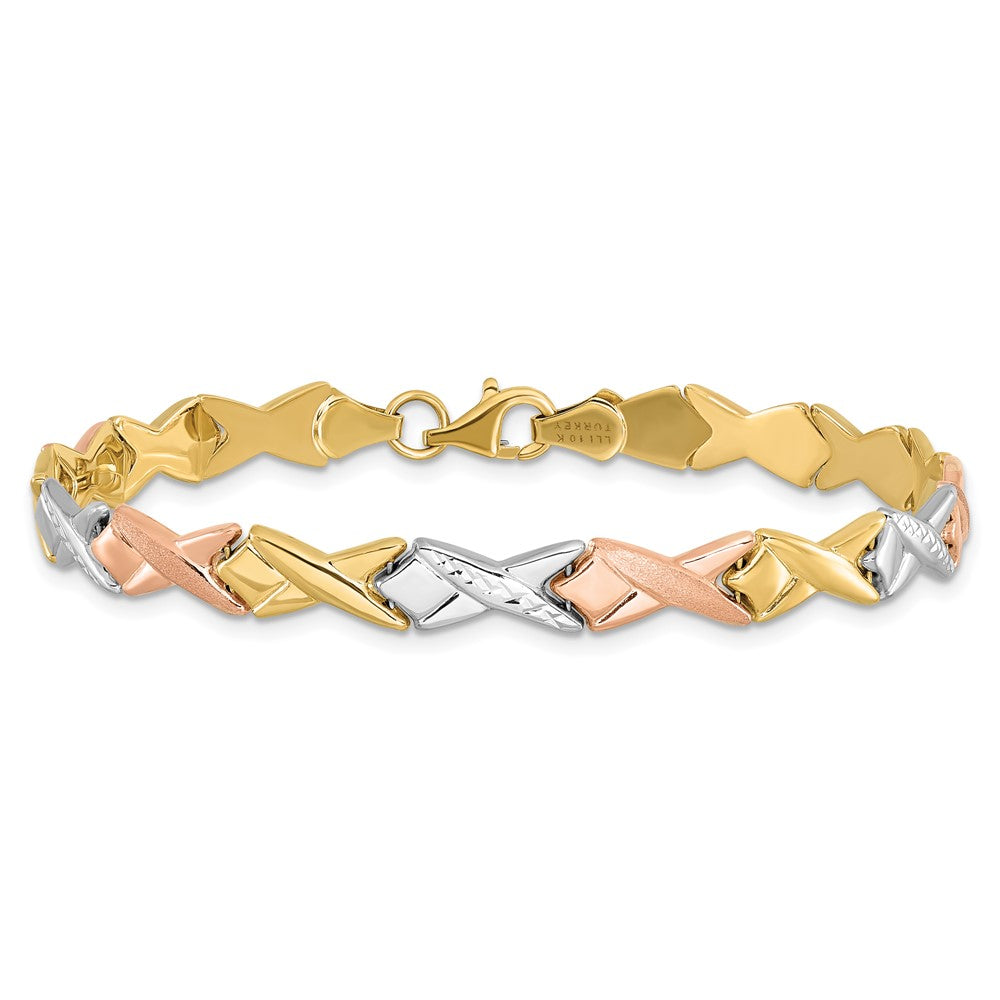 10k Tri-color Polished / Brushed and Diamond-cut  Bracelet