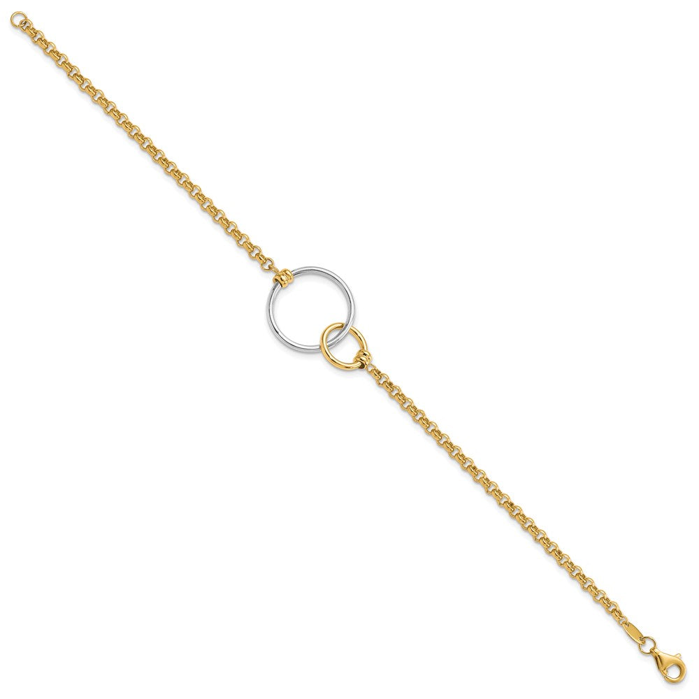 10k Two-tone Polished interlocking Circles Link Bracelet