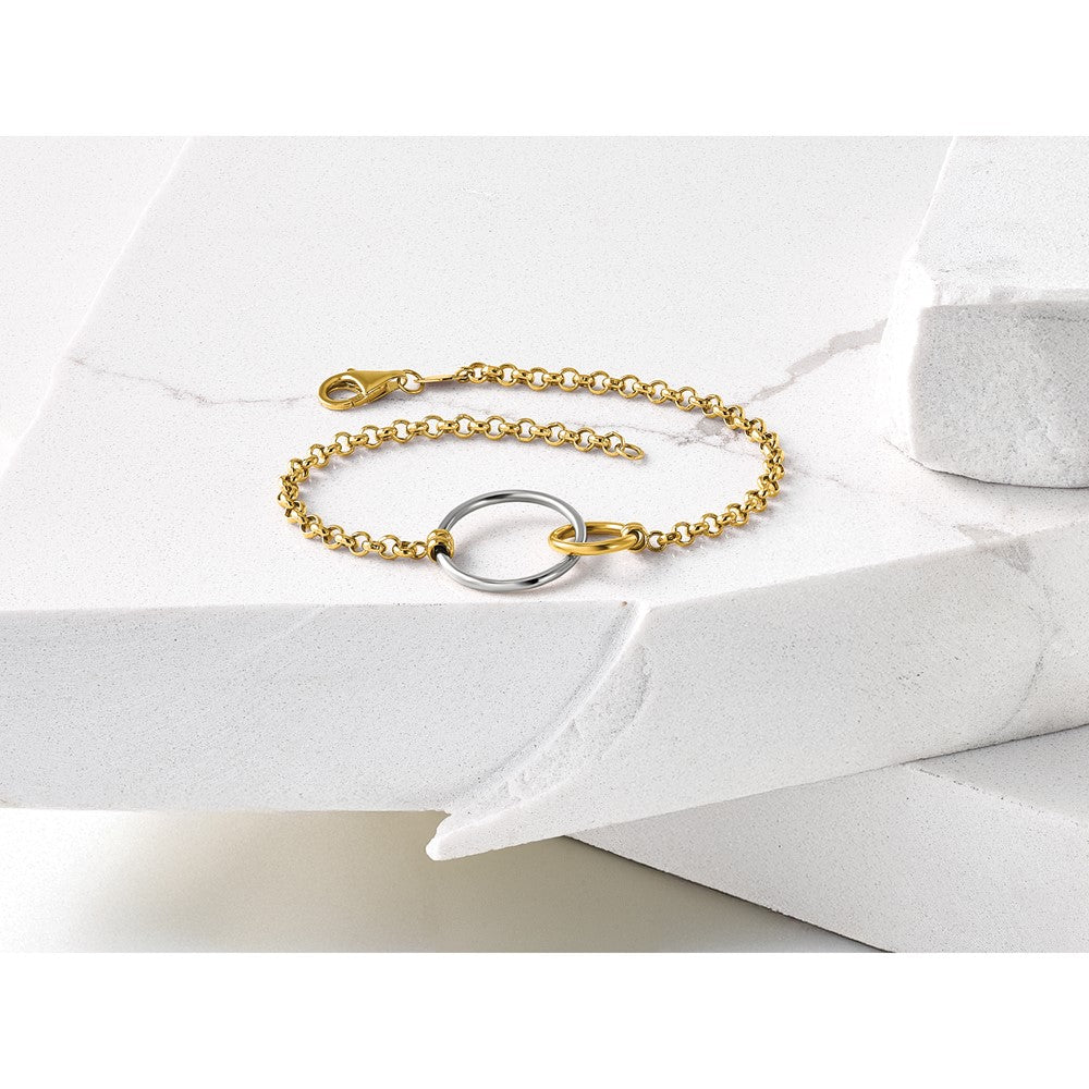 10k Two-tone Polished interlocking Circles Link Bracelet