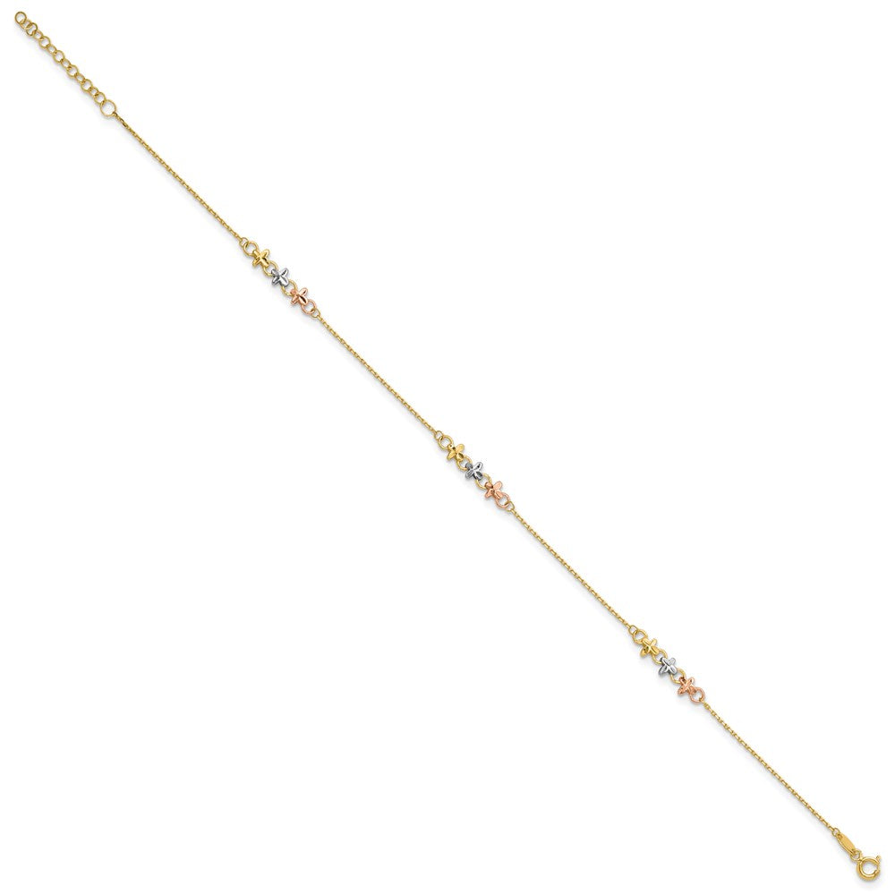 10K Two-tone with White Rhodium 3-Station 9 inch Plus 1 inch Extender - Total 10 inch Anklet