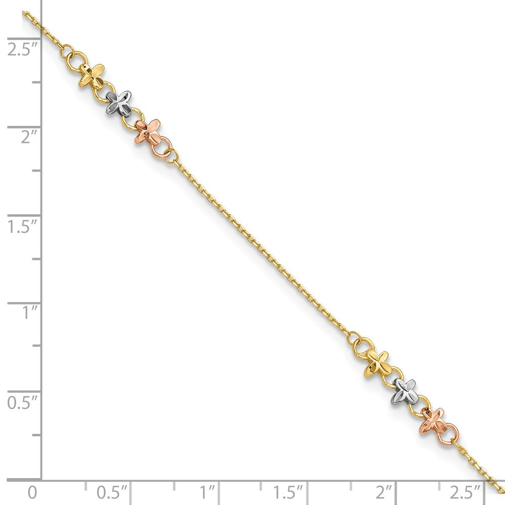 10K Two-tone with White Rhodium 3-Station 9 inch Plus 1 inch Extender - Total 10 inch Anklet