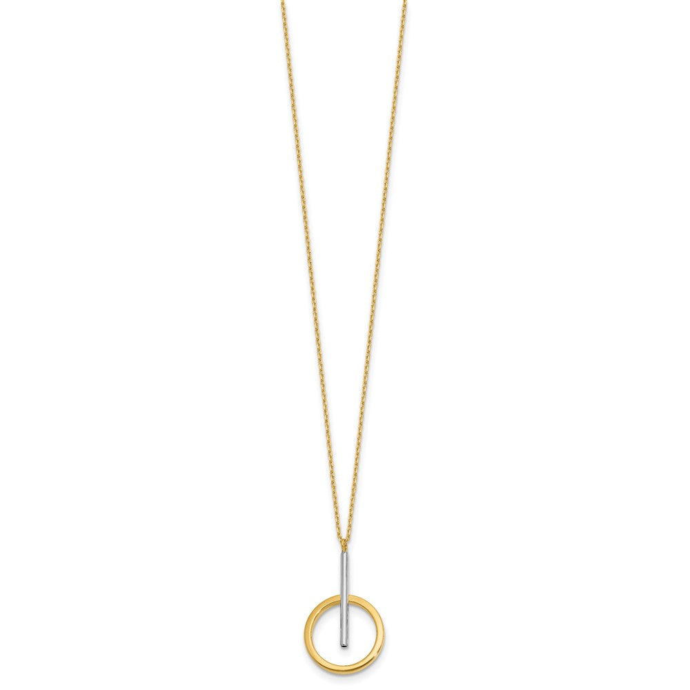10K w/White Rhodium Polished Bar w/Circle Pendant Necklace