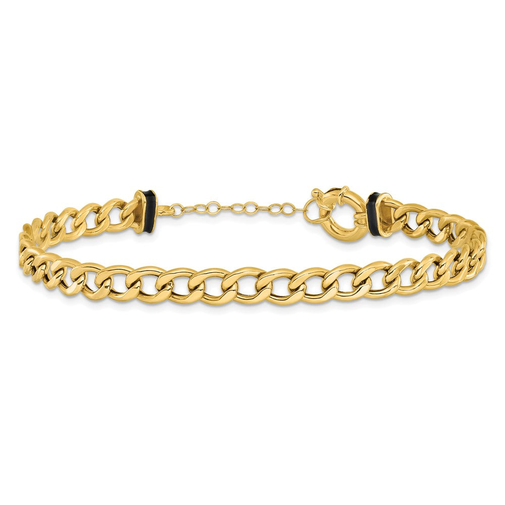 10K Polished with Black Enamel Flat Oval Link w/1in ext. Bracelet
