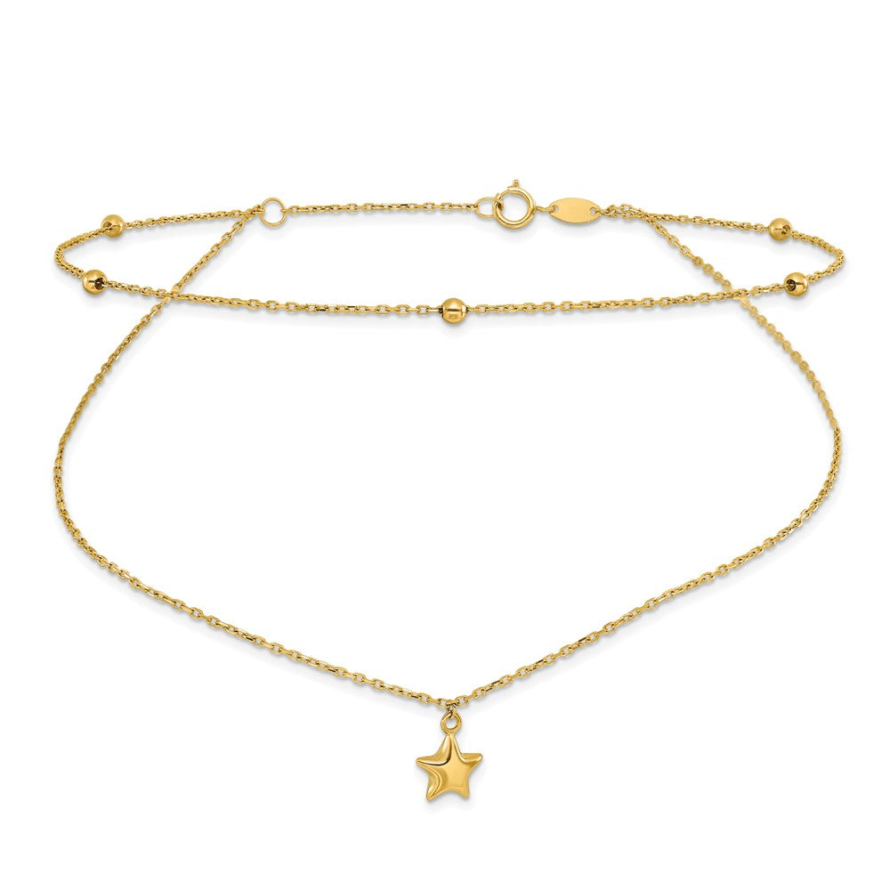 10K 2-Strand Star Dangle 9 inch Plus 2 inch Extender - Total 11 inch Anklet