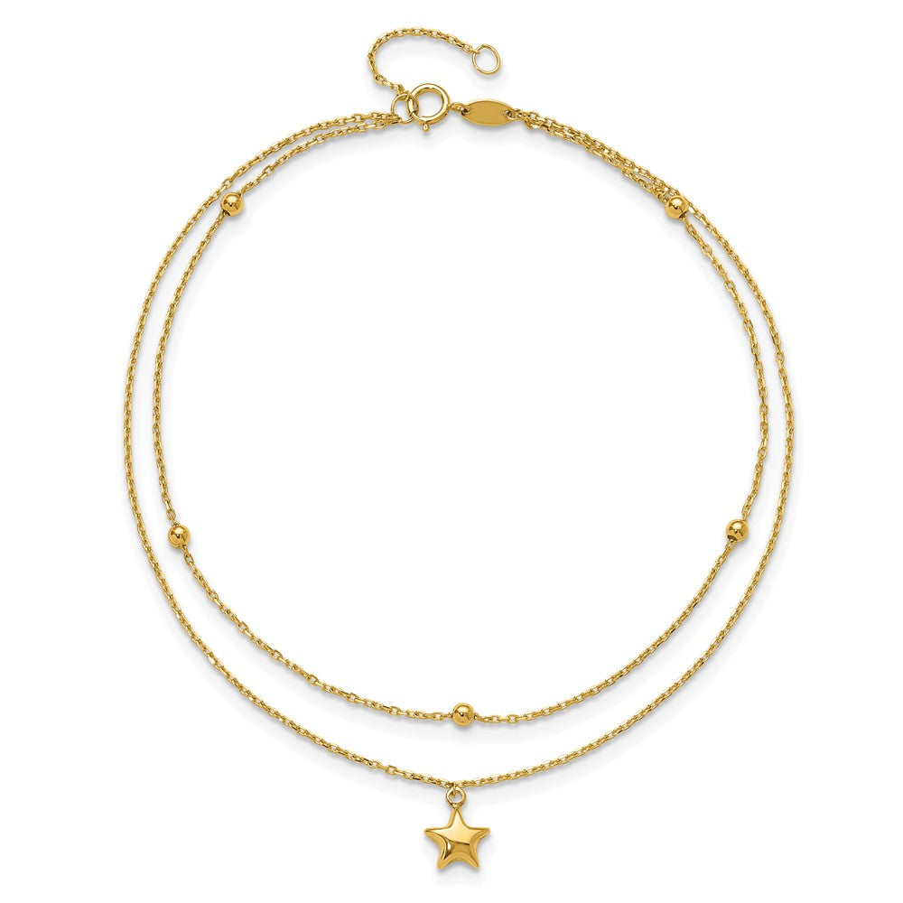10K 2-Strand Star Dangle 9 inch Plus 2 inch Extender - Total 11 inch Anklet