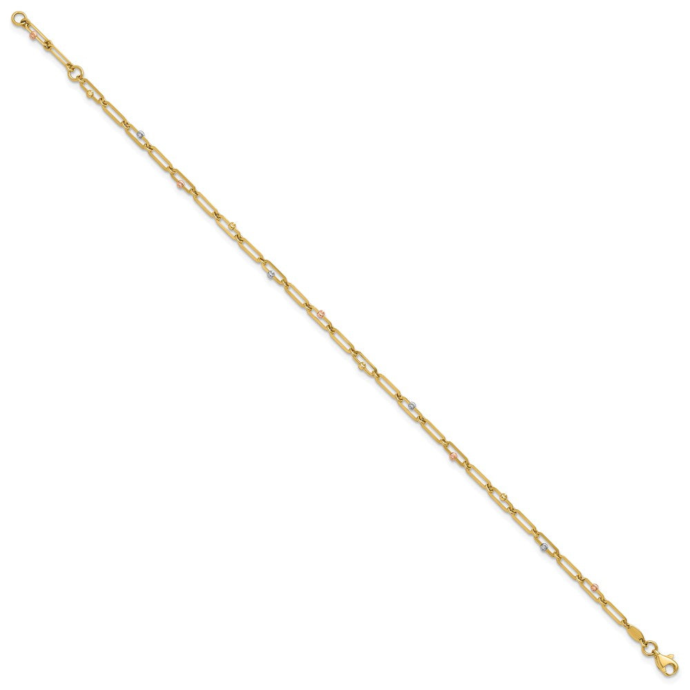 10K Tri-color Polished and Diamond-cut 10in Anklet