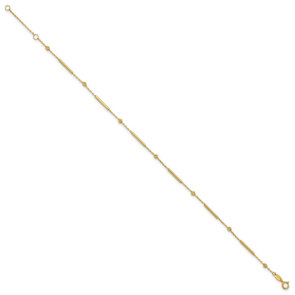 10K Bar and Diamond-cut Bead 9 inch Plus 1 inch Extender - Total 10 inch Anklet