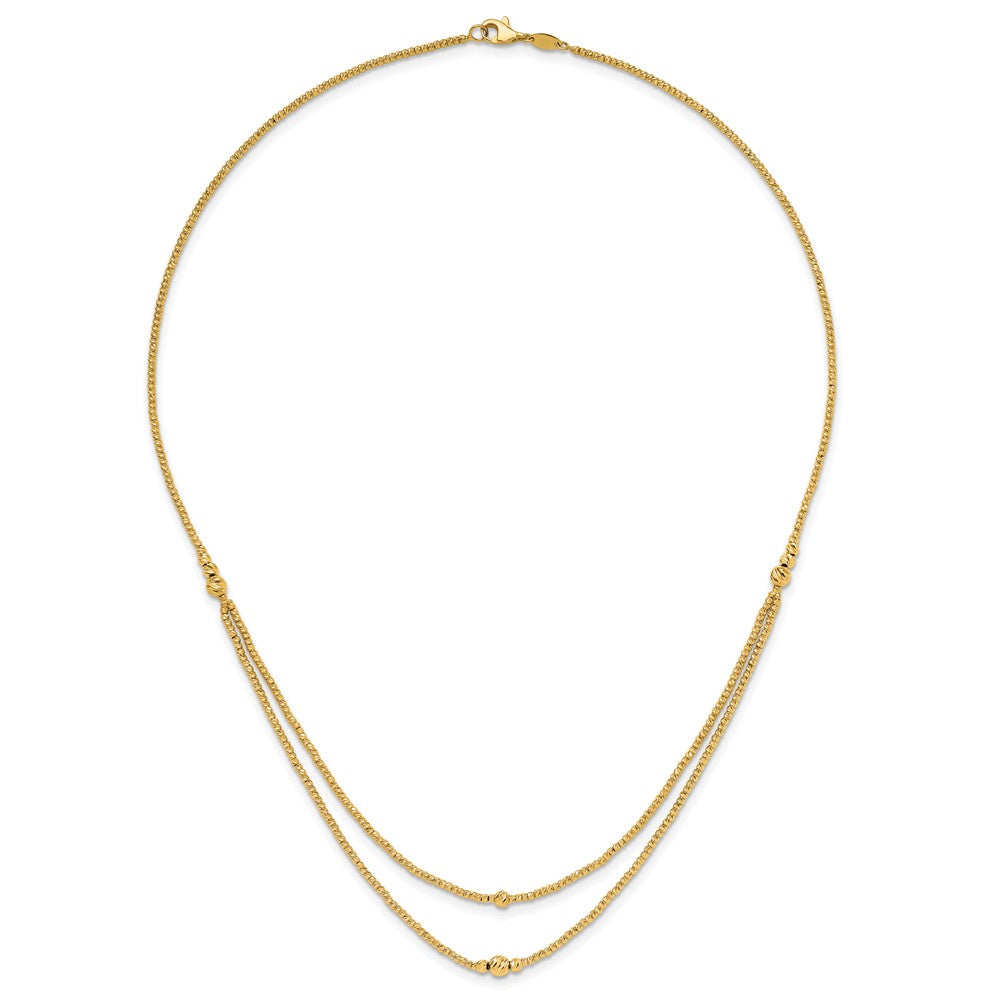 10K Polished and Diamond-cut beads 2-Strand Necklace