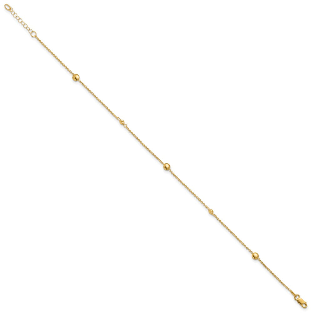 10K Polished and Diamond-cut Beads 10 inch Plus 1 inch Extender - Total 11 inch Anklet