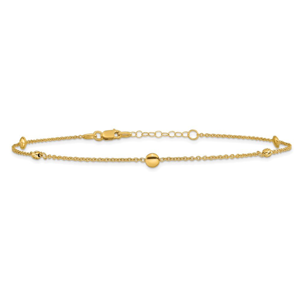 10K Polished and Diamond-cut Beads 10 inch Plus 1 inch Extender - Total 11 inch Anklet