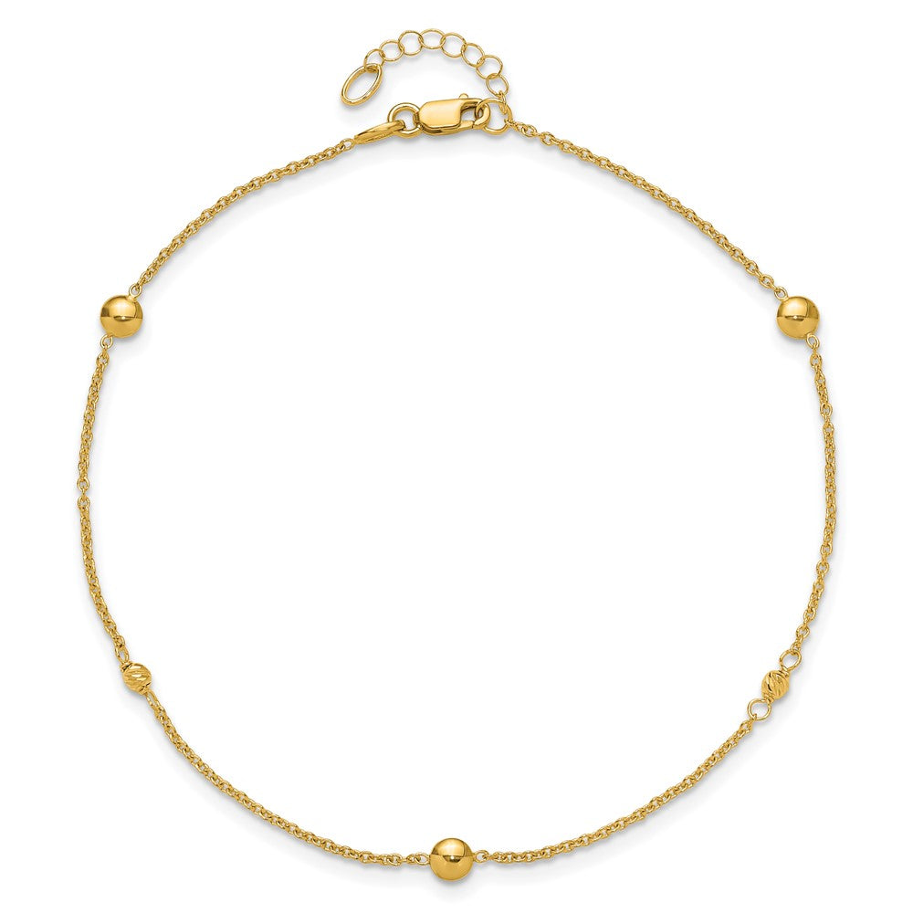 10K Polished and Diamond-cut Beads 10 inch Plus 1 inch Extender - Total 11 inch Anklet