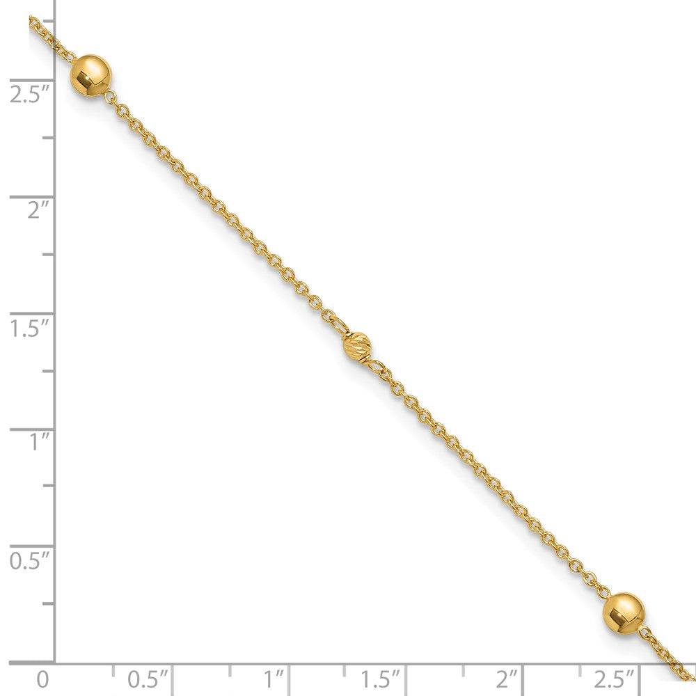 10K Polished and Diamond-cut Beads 10 inch Plus 1 inch Extender - Total 11 inch Anklet