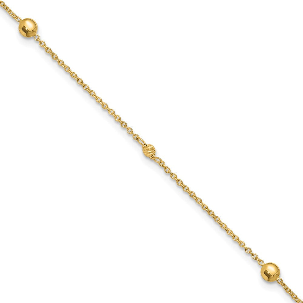 10K Polished and Diamond-cut Beads 10 inch Plus 1 inch Extender - Total 11 inch Anklet