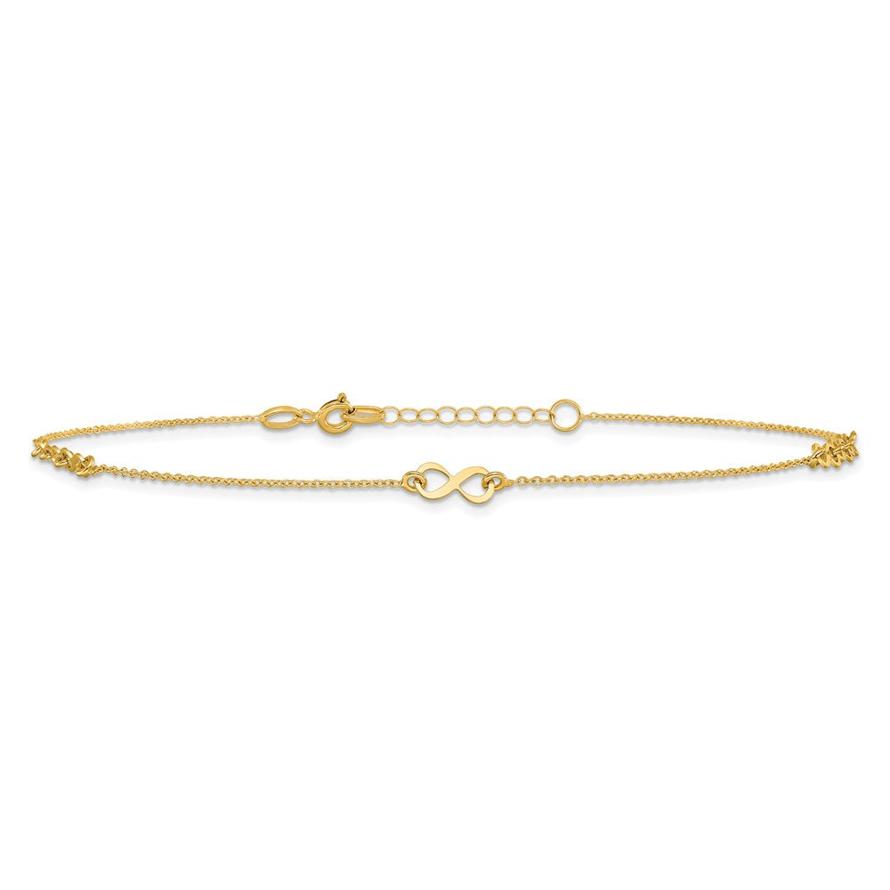 10K Polished Infinity 10 inch Plus 1 inch Extender - Total 11 inch Anklet