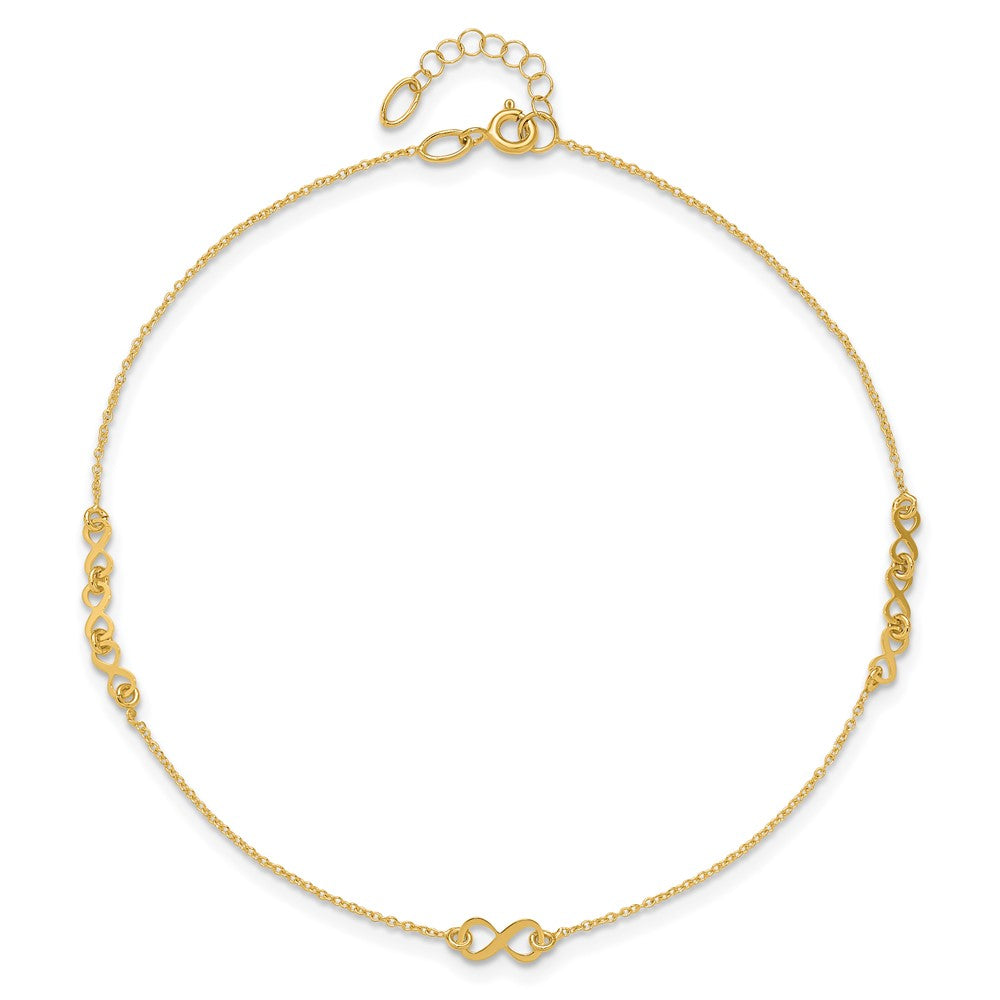 10K Polished Infinity 10 inch Plus 1 inch Extender - Total 11 inch Anklet
