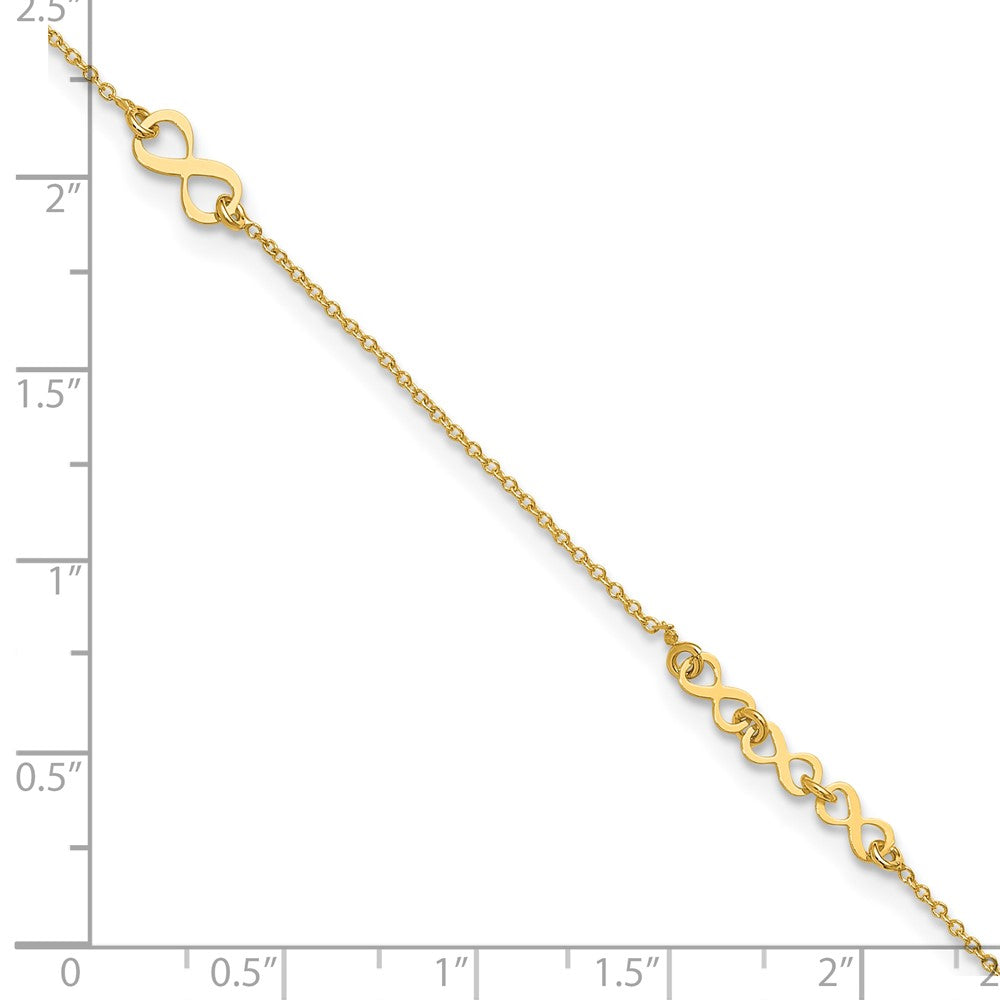 10K Polished Infinity 10 inch Plus 1 inch Extender - Total 11 inch Anklet