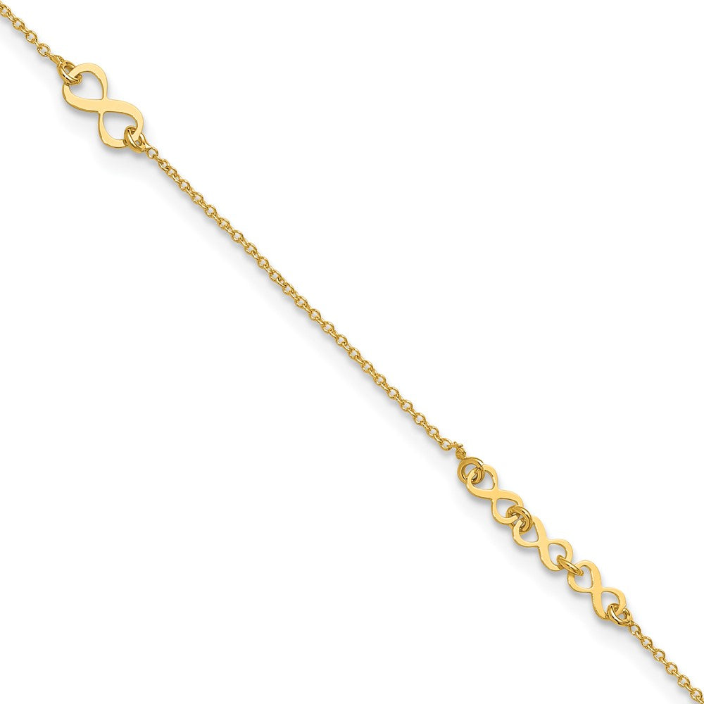 10K Polished Infinity 10 inch Plus 1 inch Extender - Total 11 inch Anklet
