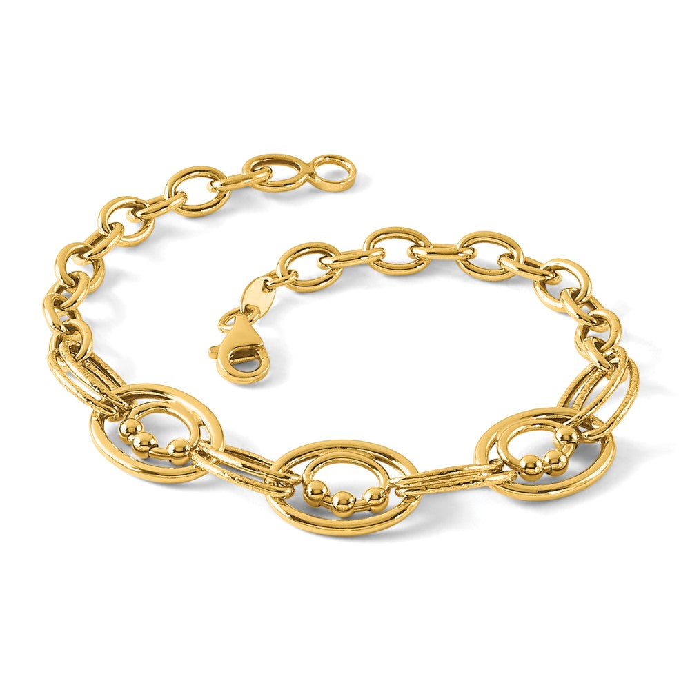 10K Polished and Textured Fancy Link Bracelet