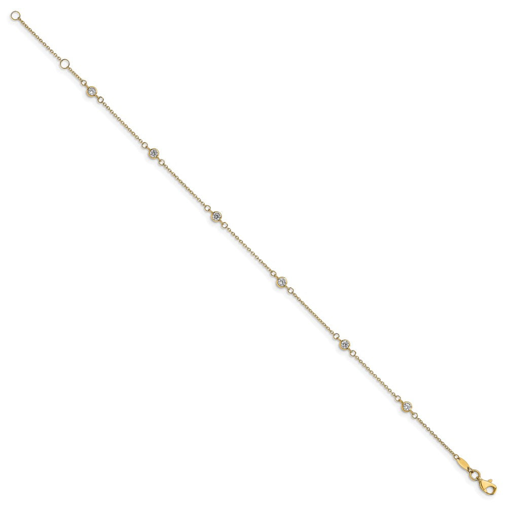 10K Bezel-set CZ 6-Station 9 inch Plus 1 inch Extender - Total 10 inch Anklet