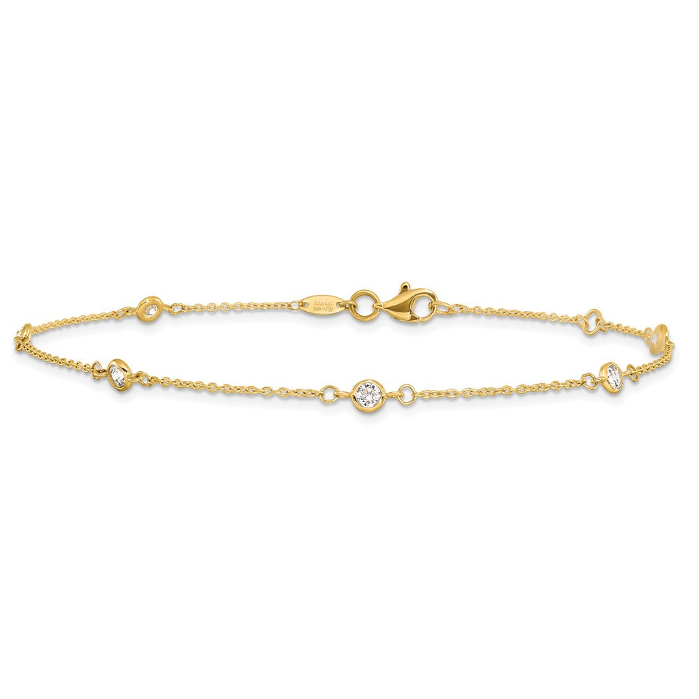 10K Bezel-set CZ 6-Station 9 inch Plus 1 inch Extender - Total 10 inch Anklet