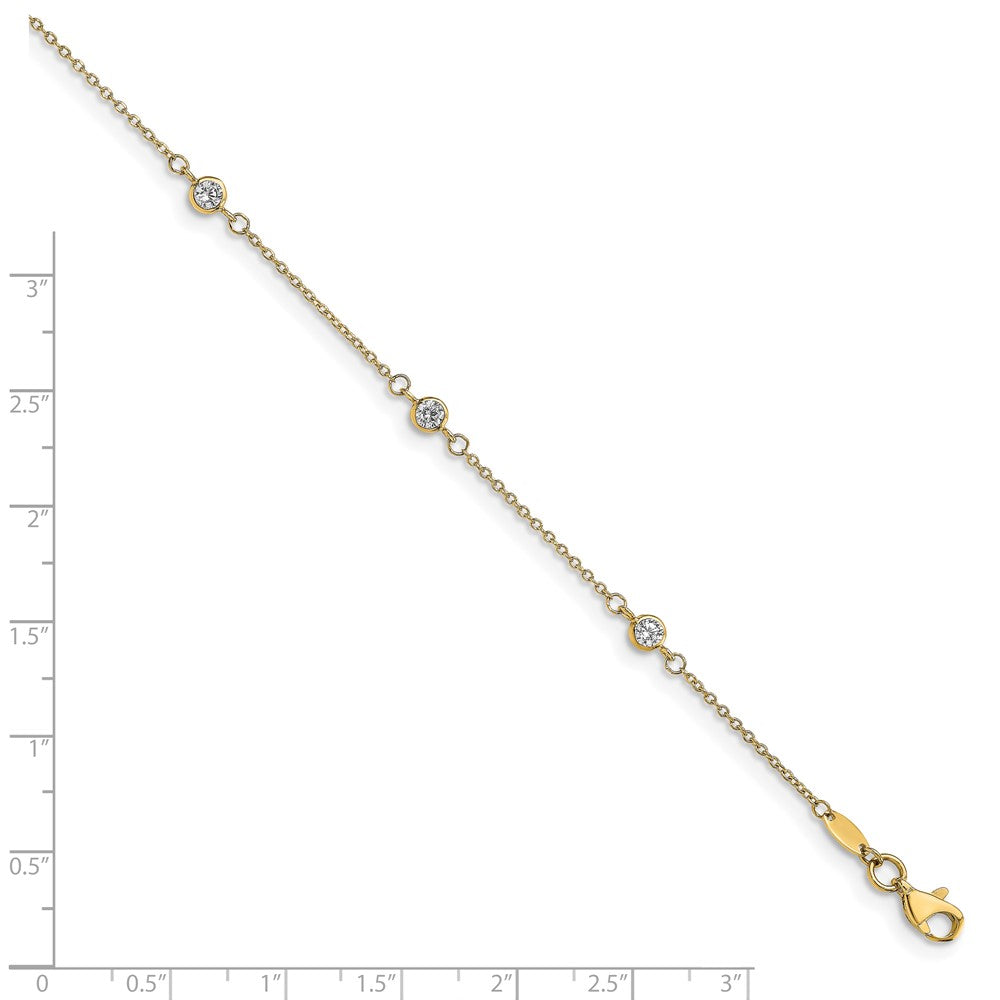 10K Bezel-set CZ 6-Station 9 inch Plus 1 inch Extender - Total 10 inch Anklet
