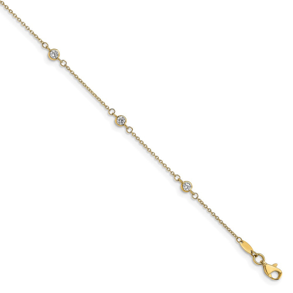 10K Bezel-set CZ 6-Station 9 inch Plus 1 inch Extender - Total 10 inch Anklet