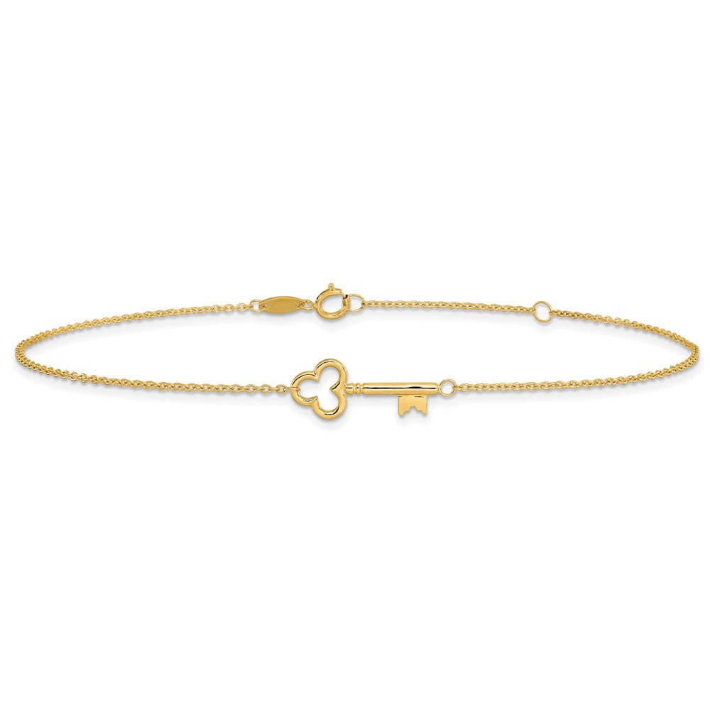 10K Polished Key 9 inch Plus 1 inch Extender - Total 10 inch Anklet