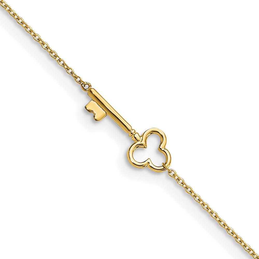 10K Polished Key 9 inch Plus 1 inch Extender - Total 10 inch Anklet