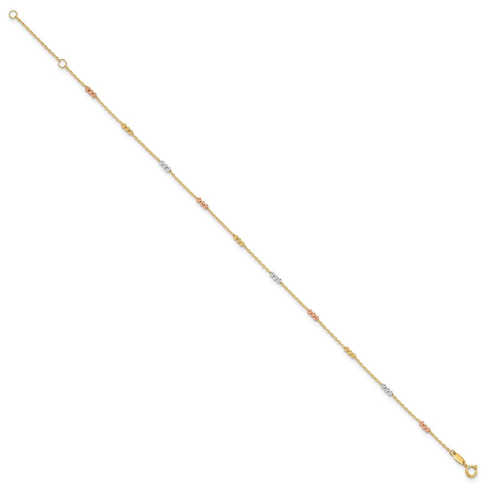 10K Tri-color Beads 9 inch Plus 1inch Extender - Total 10 inch Anklet