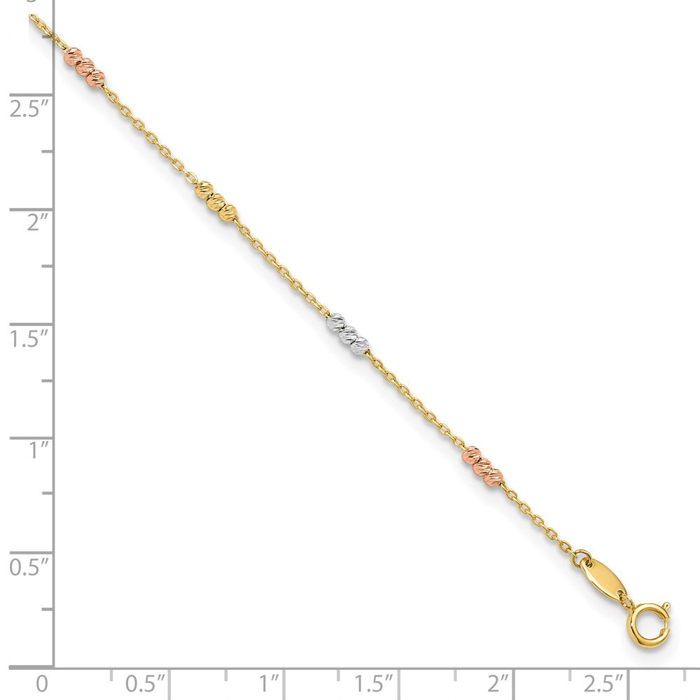 10K Tri-color Beads 9 inch Plus 1inch Extender - Total 10 inch Anklet
