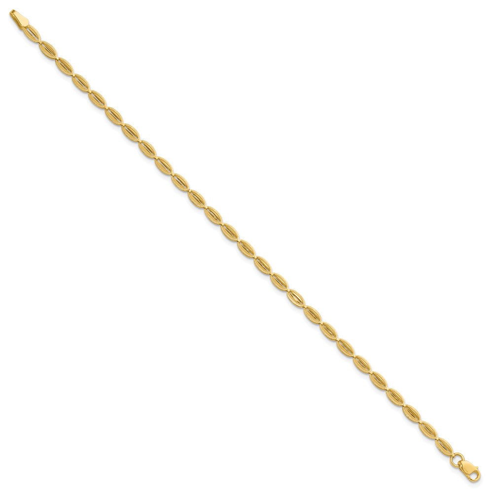 10K Polished and Textured Fancy Oval Link Bracelet
