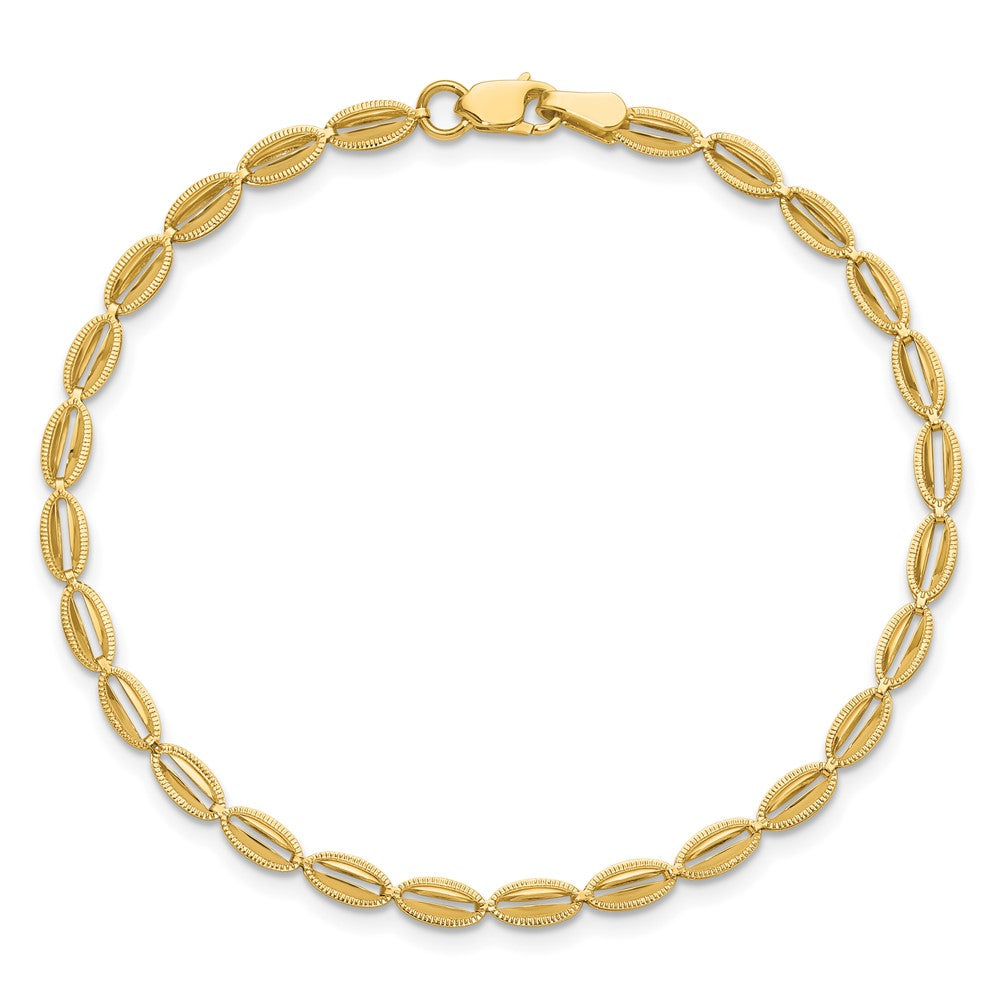 10K Polished and Textured Fancy Oval Link Bracelet