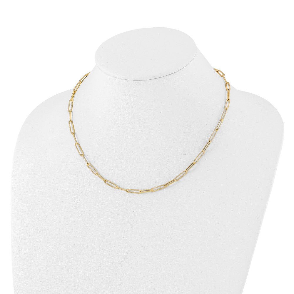 10K Polished and Textured Paperclip Link Necklace