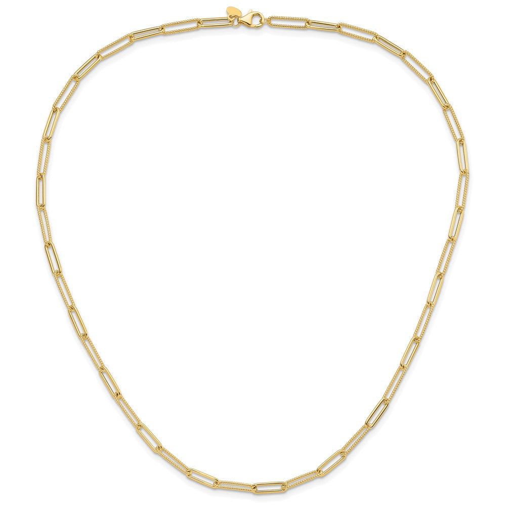 10K Polished and Textured Paperclip Link Necklace