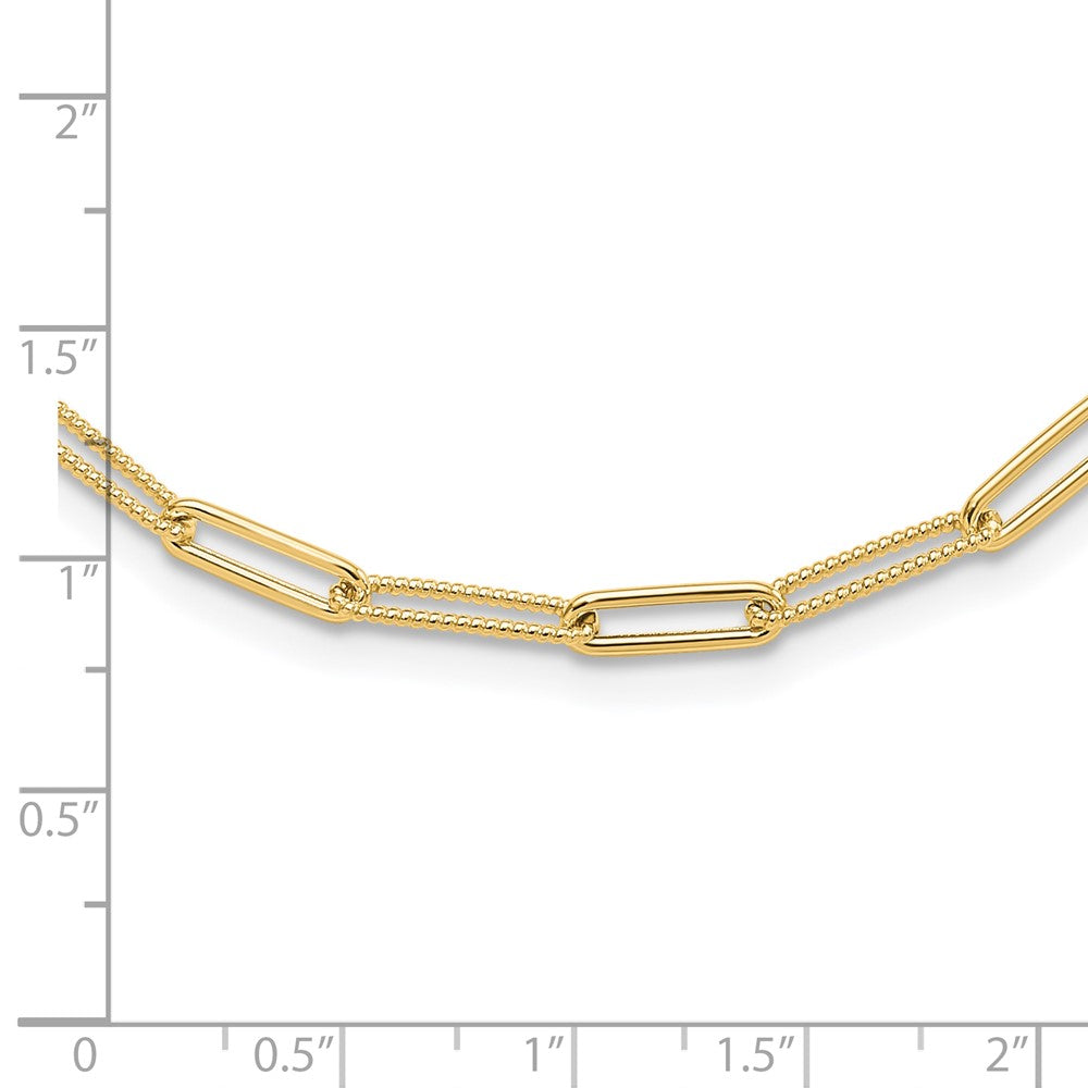 10K Polished and Textured Paperclip Link Necklace