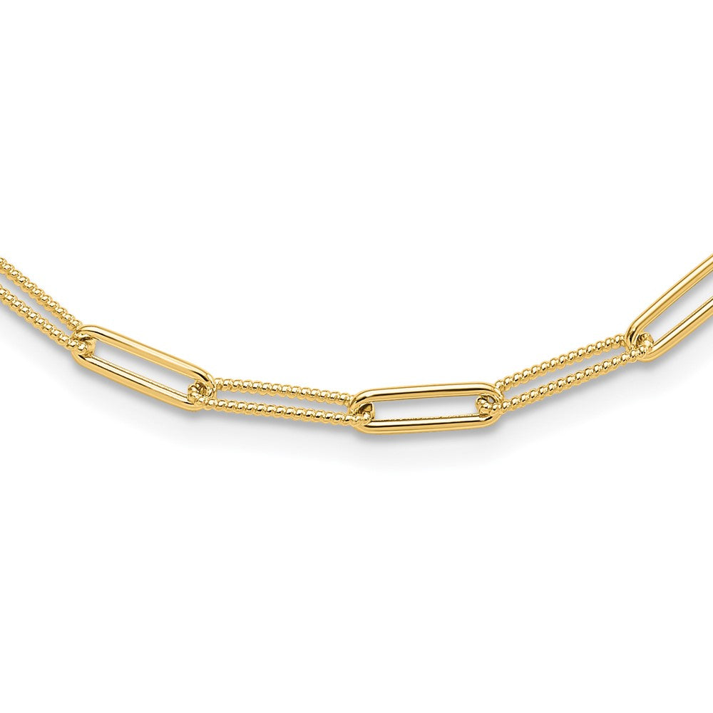 10K Polished and Textured Paperclip Link Necklace