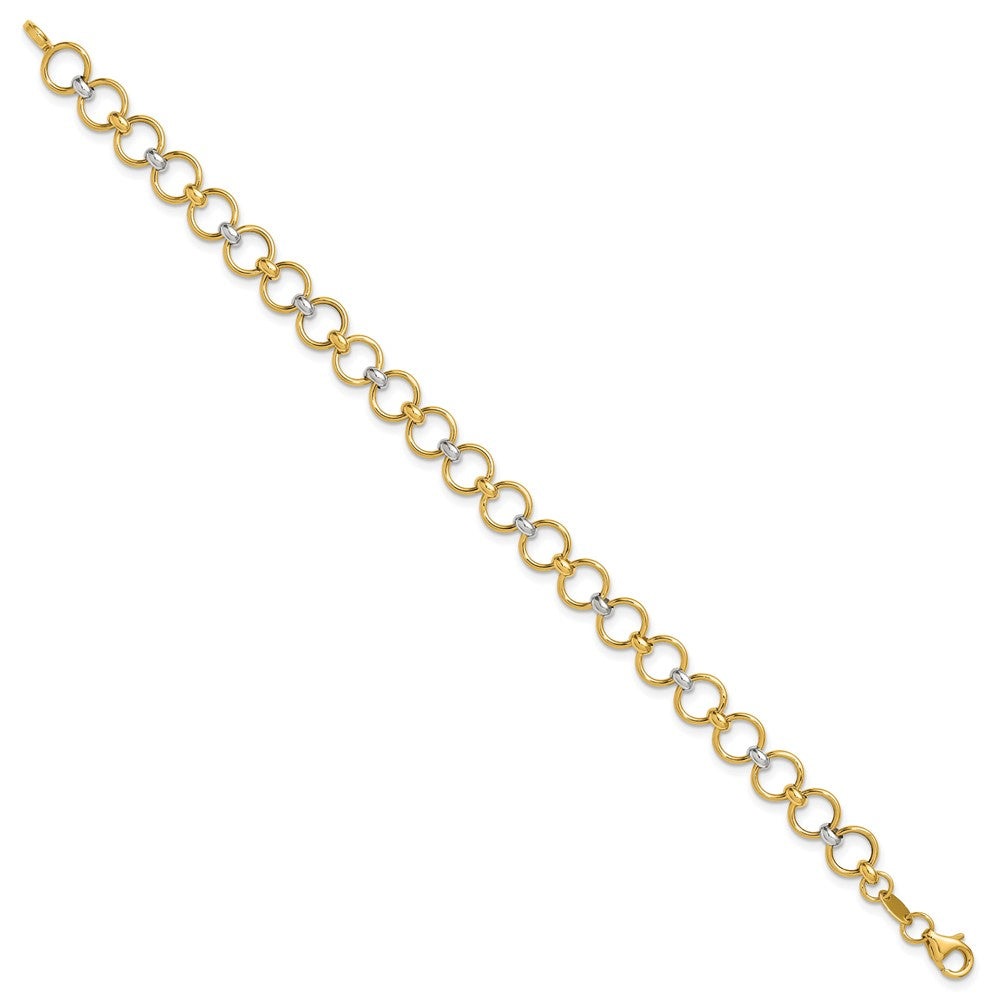 10K w/White Rhodium Polished Fancy Circle Link Bracelet