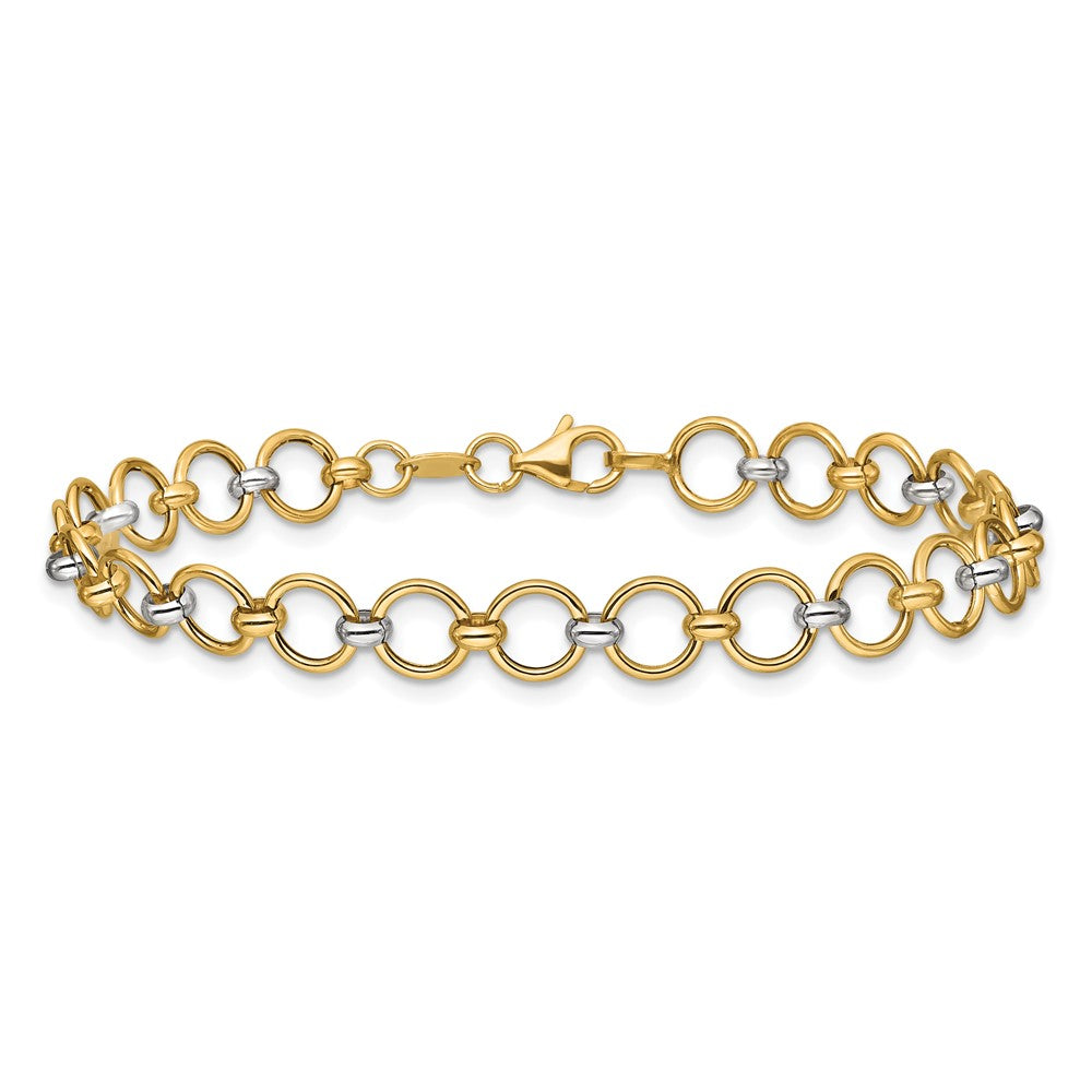 10K w/White Rhodium Polished Fancy Circle Link Bracelet