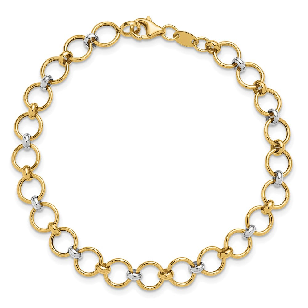10K w/White Rhodium Polished Fancy Circle Link Bracelet