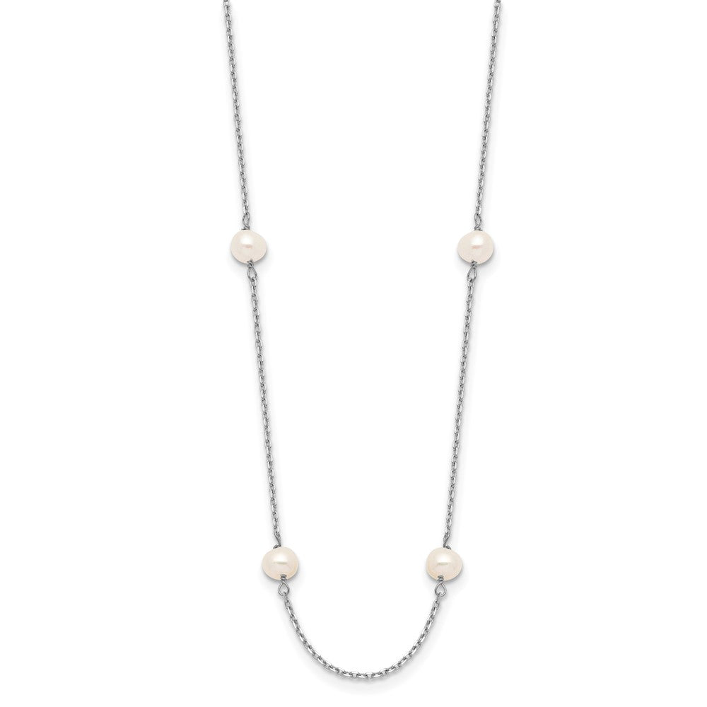 10k White Gold 4-5mm White Near Round Freshwater Cultured Pearl 8-station 16 inch Necklace