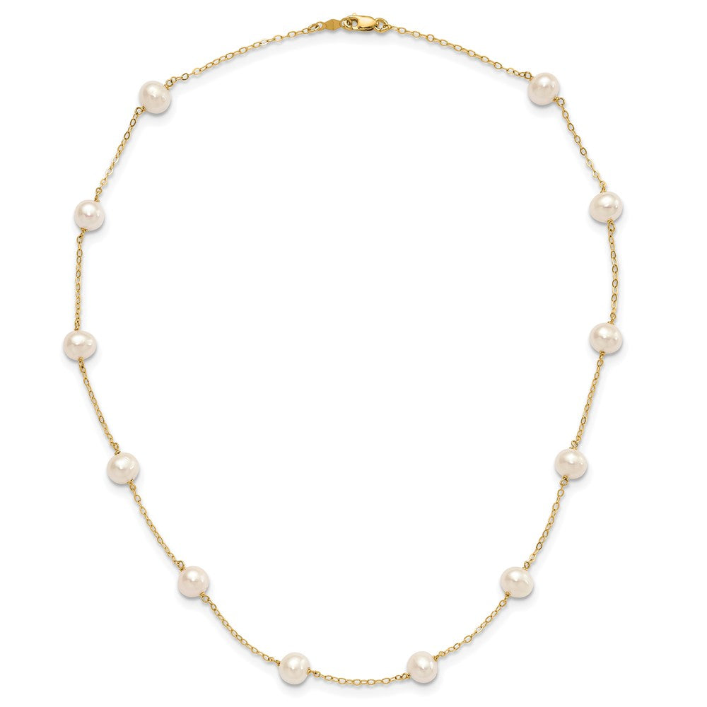 10K 5.5-6.5mm White Near Round Freshwater Cultured Pearl 12-station 18 inch Necklace