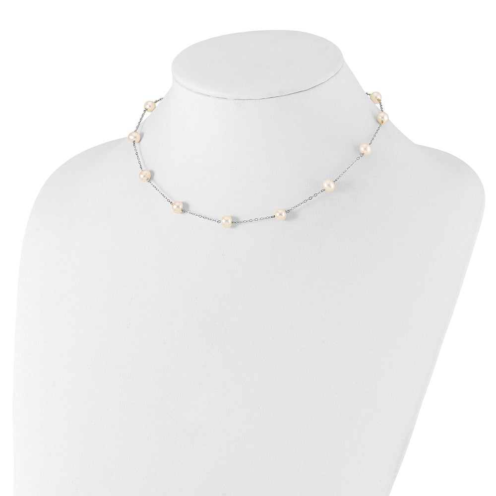10K 5.5-6.5mm White Near Round Freshwater Cultured Pearl 12-station 16 inch Necklace