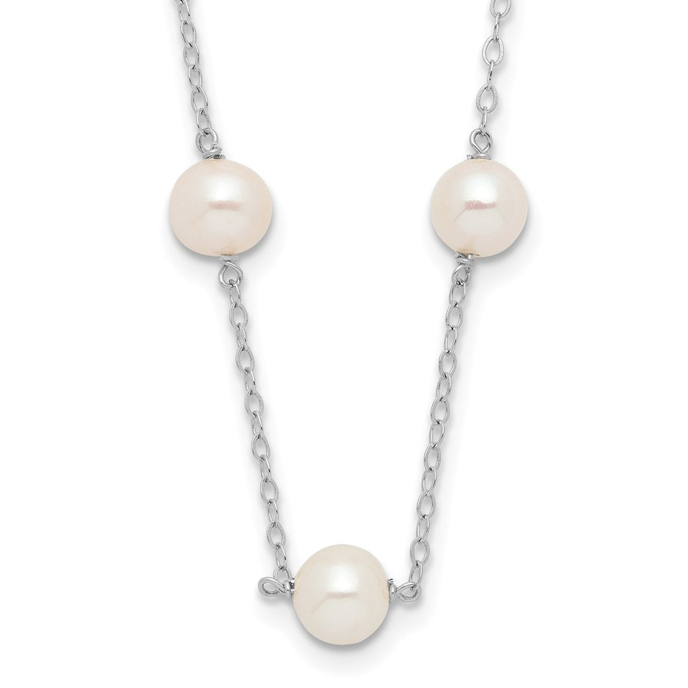 10k White Gold 5.5-6.5mm White Near Round Freshwater Cultured Pearl 12-station 18 inch Necklace