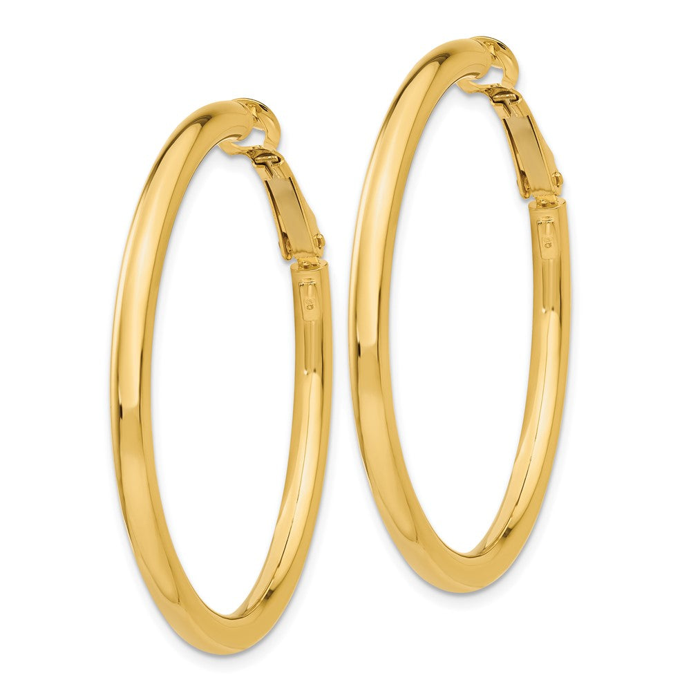 10k 3x35mm Polished Round Omega Back Hoop Earrings