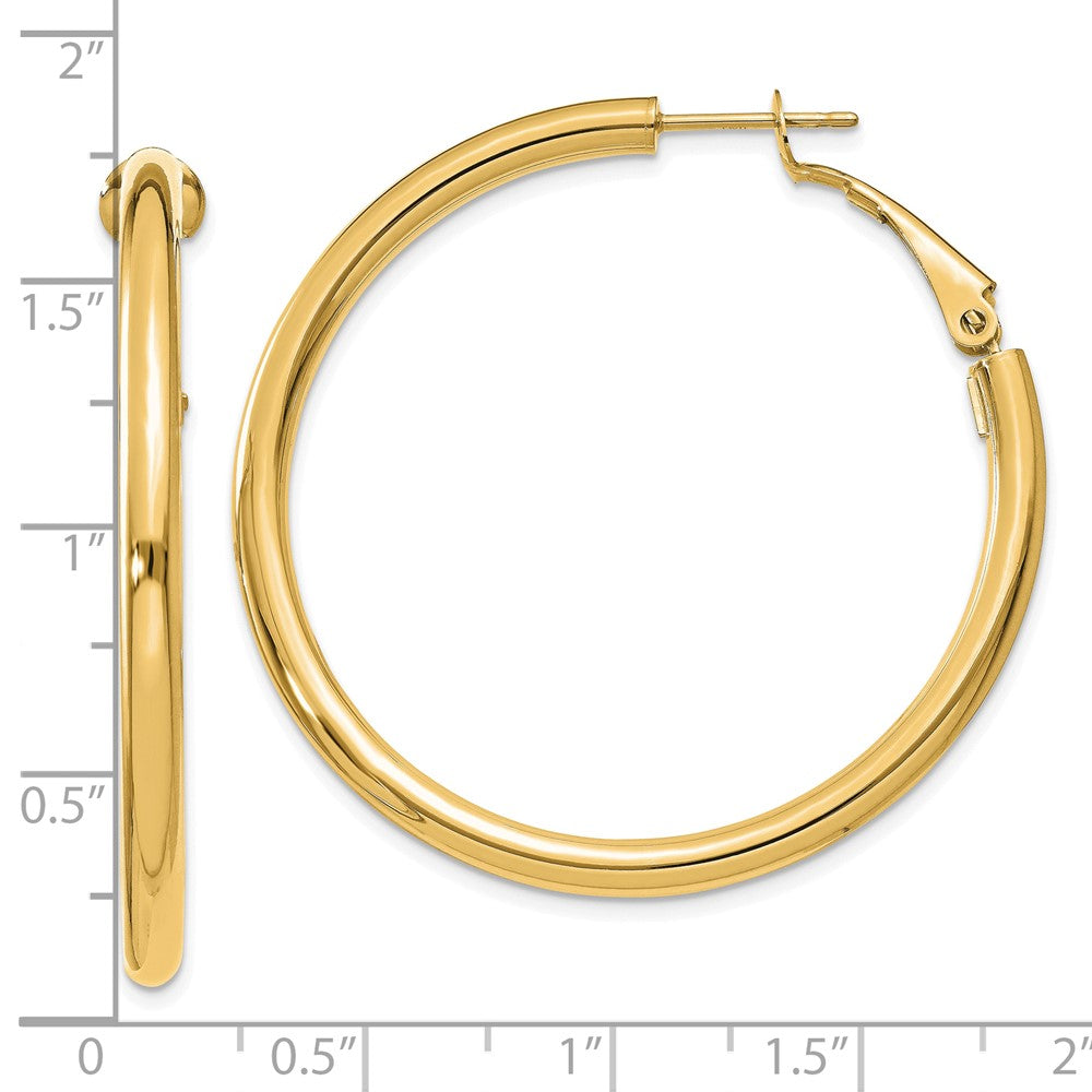 10k 3x35mm Polished Round Omega Back Hoop Earrings